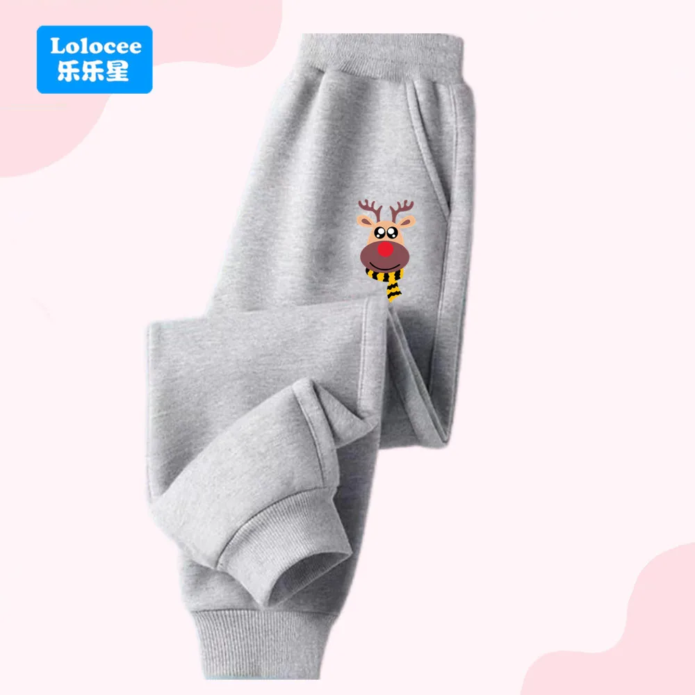 Kids Sweatpants Christmas Reindeer Printed Girls Casual Pants Thin Elastic Waist Children's Trousers for Spring Autumn SDLX1