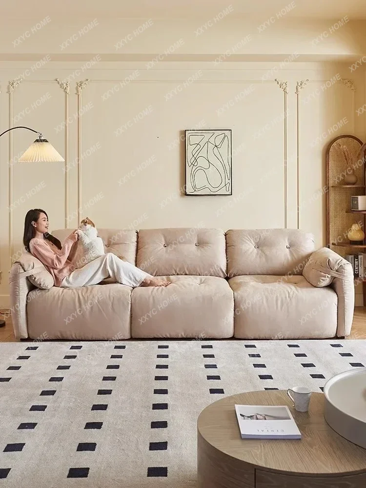 TTElectric Sofa Italian Minimalist Small Apartment Home Living Room Straight Row First Class Function Retractable Fabric Sofa