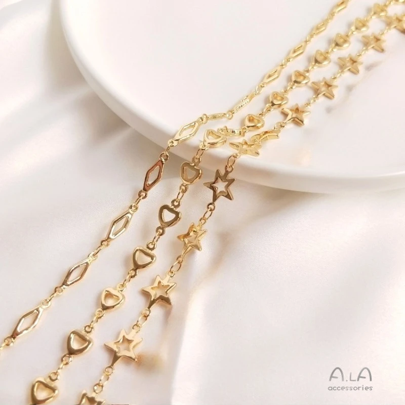 

Korean Pure Copper Handmade Chain 14K Gold Star Love Chain Rhombus Four-leaf Clover Loose Chain DIY Jewelry Material