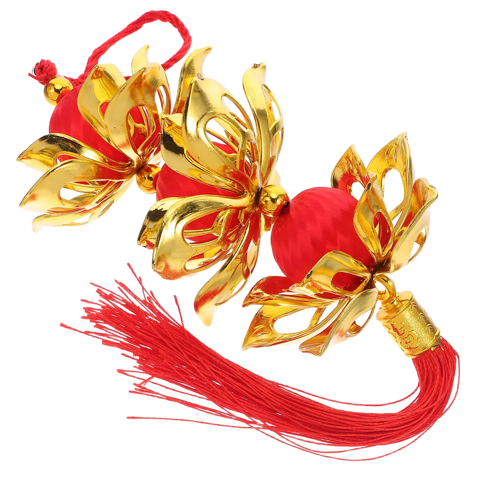 فانوس اللوتس ذو شرابة حمراء متطورة 3-Lotus نمط زينة السنة الجديدة سهلة التعليق قلادة احتفالية زخرفة السنة الجديدة #6