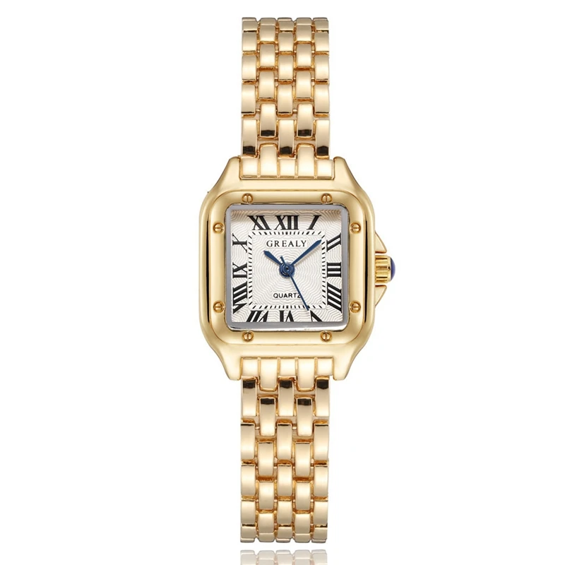 New Fashion Women Watches Square Watches Gold Alloy Strap Luxury Ladies Quartz Wristwatch Qualities Female Roman Scale Clock Hot