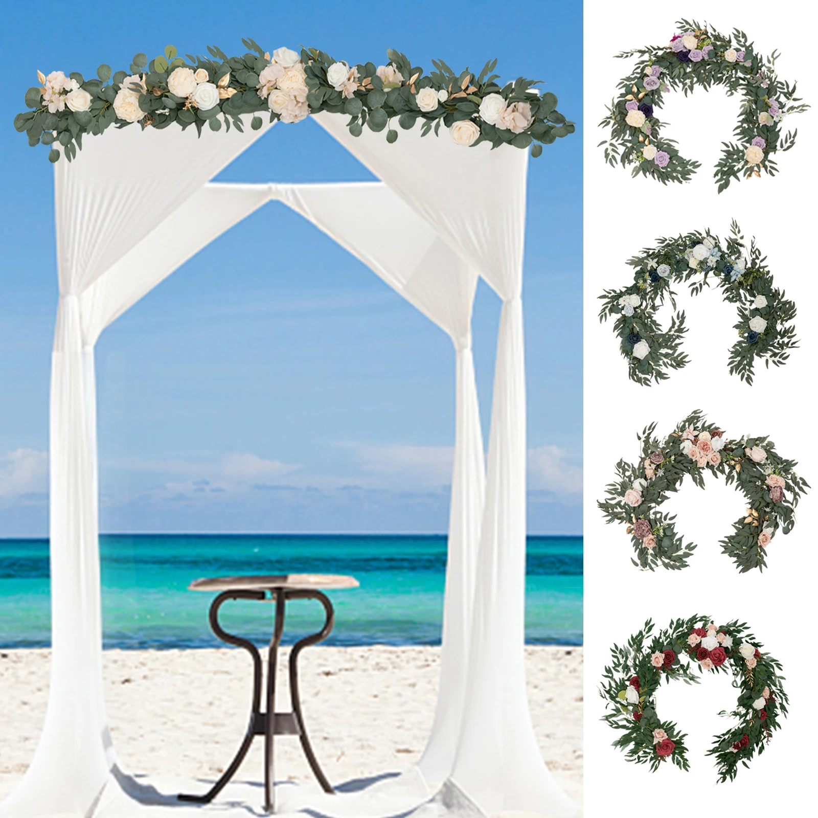 Artificial Eucalyptus Garland w/ Flowers Handcrafted Wedding Dinner Floral Decor