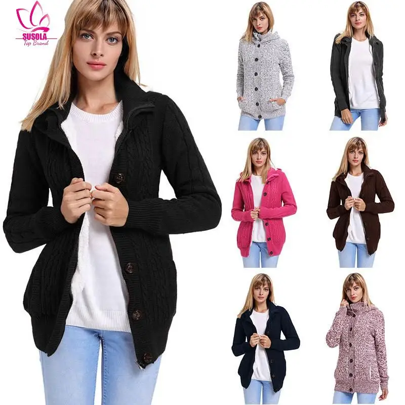 Thick Autumn Winter Long Sleeve Knitwear Cardigan Women Large Size Knitted Sweater Cardigan Female Graceful Jumper Coat Hooded