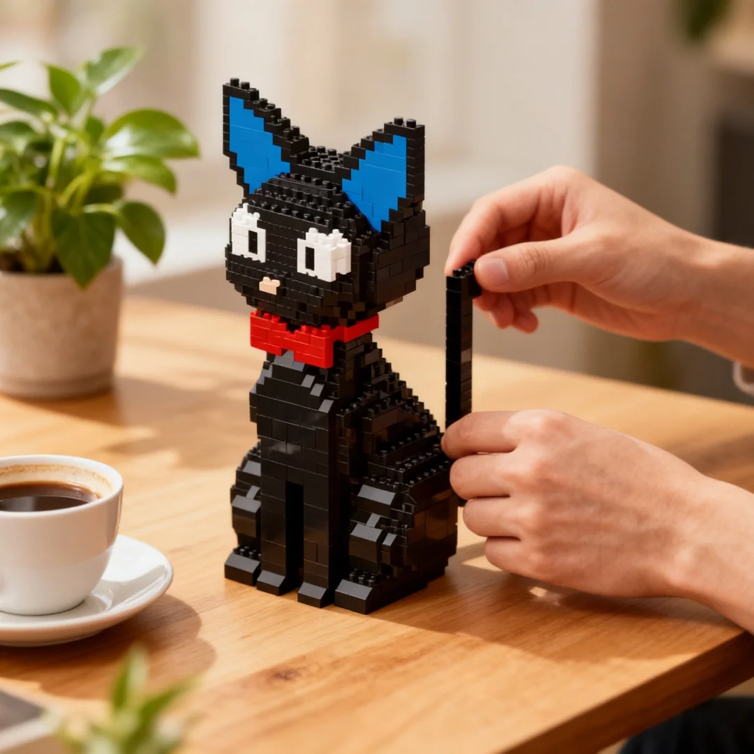 Delightful Pet Model Black Cat Shiba Inu Building Block Toy-Creative Desk Decor,Unique Birthday Educational Gift,DIY Party Favor