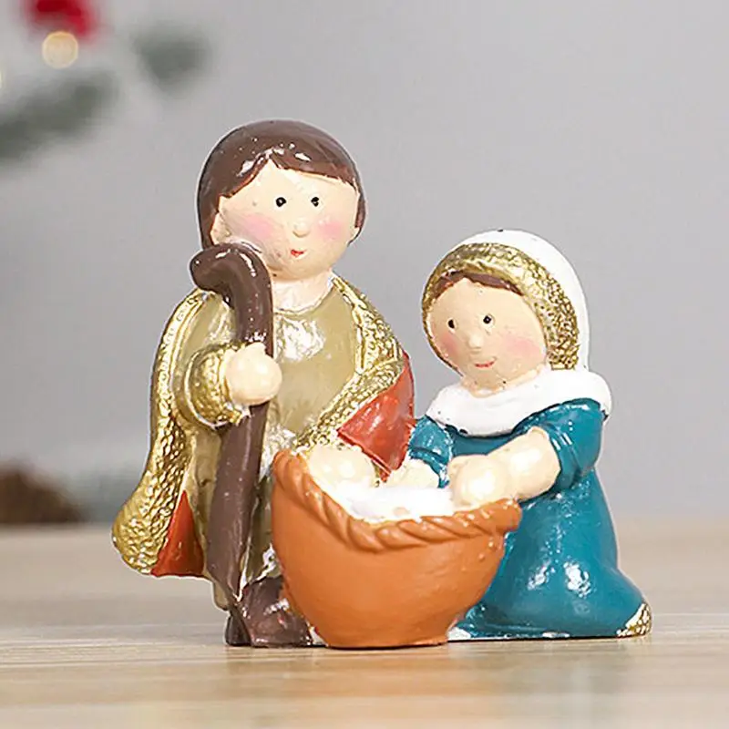 Figuras de Natividad de la Sagrada Familia, estatuilla de resina de escena de pesebre, decoración navideña, adorno de escena de Natividad de Navidad