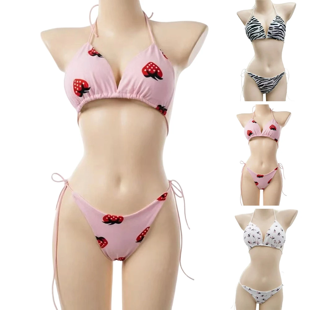 

Women Sexy Adjustable Swimsuit Summer Girls Print Bra Bikini Set Women Lace Up Bathing Suit Beach Swimwear Suit