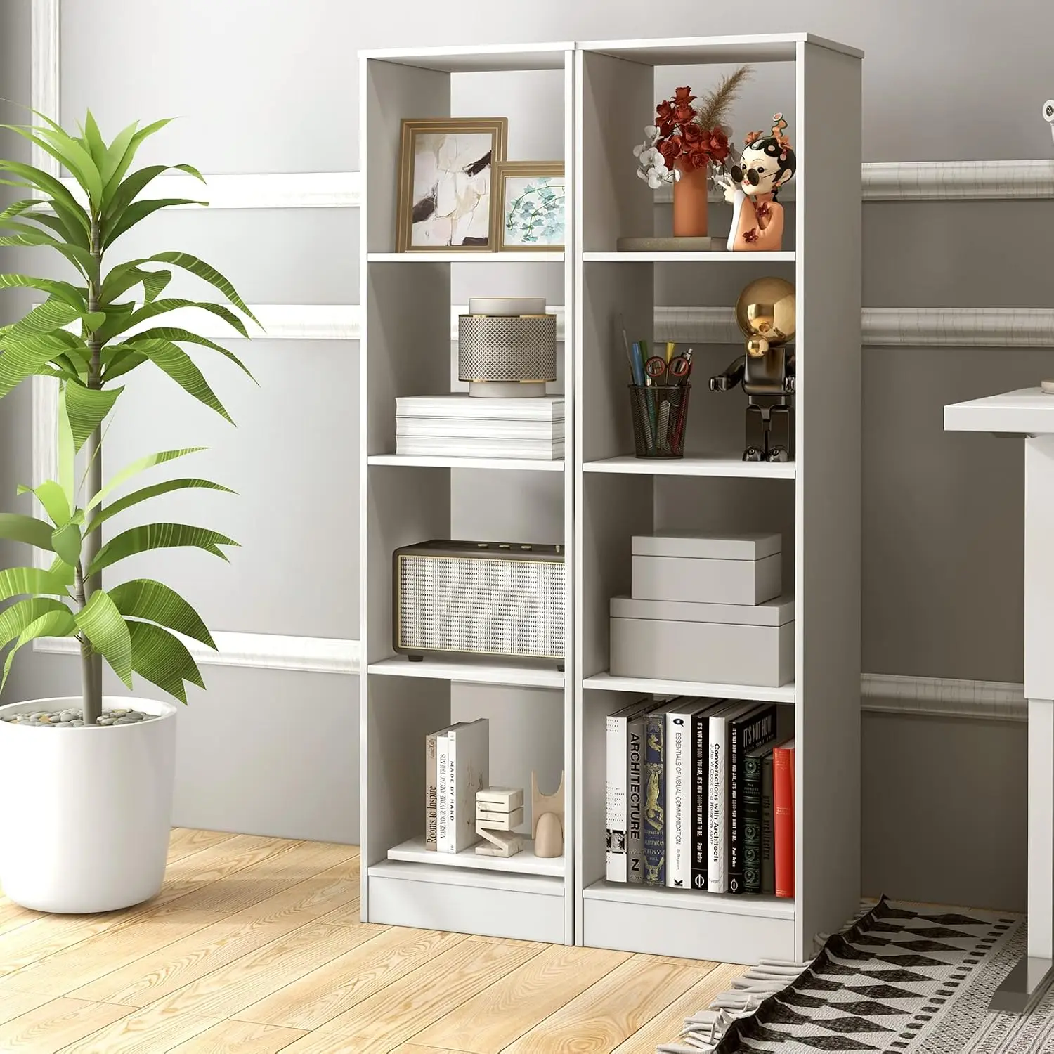 4-Cube 5-Tier Freestanding Wooden Bookshelf Storage Organizer with Anti-toppling Device for Living Room Office, Customized