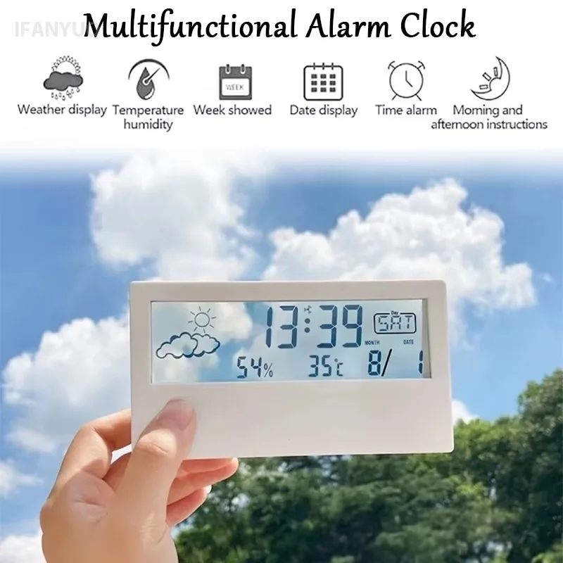 LED Thermometer Thermo-Hygrometer Multifunction Electronic Temperature Humidity Meter Weather Station for Home With Alarm Clock