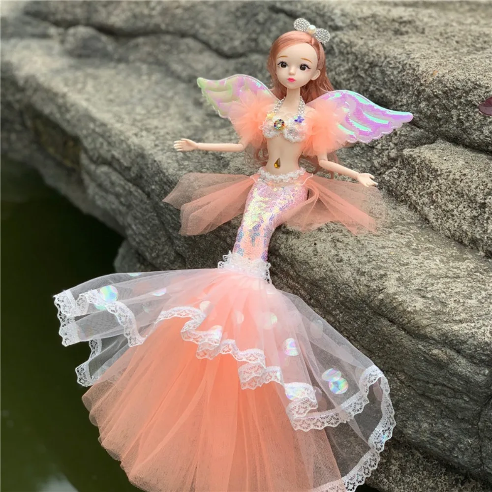 

Trendy Handmade DIY Mermaid Doll 45cm Multi Joints Dress Up Toy Fairy Wings Dress Up Dollhouse Accessories Gift