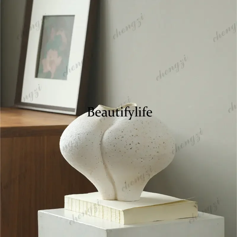 c139 Wabi sandy wind ceramic vase flower arrangement retro pottery pot Chinese style dried flowers Jingdezhen