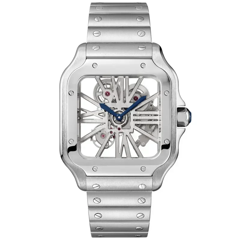 ساعات رجالي عصرية هيكل عظمي Vk حركة كوارتز ساعات مربعة مزدوجة الجوانب 904L حزام من الفولاذ المقاوم للصدأ Montre De Luxe