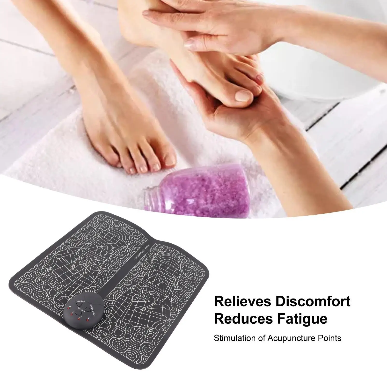 Electric Foot Massager Mat - Circulation Pad with Microcurrent Tech for travel & Relaxation, Leather Design