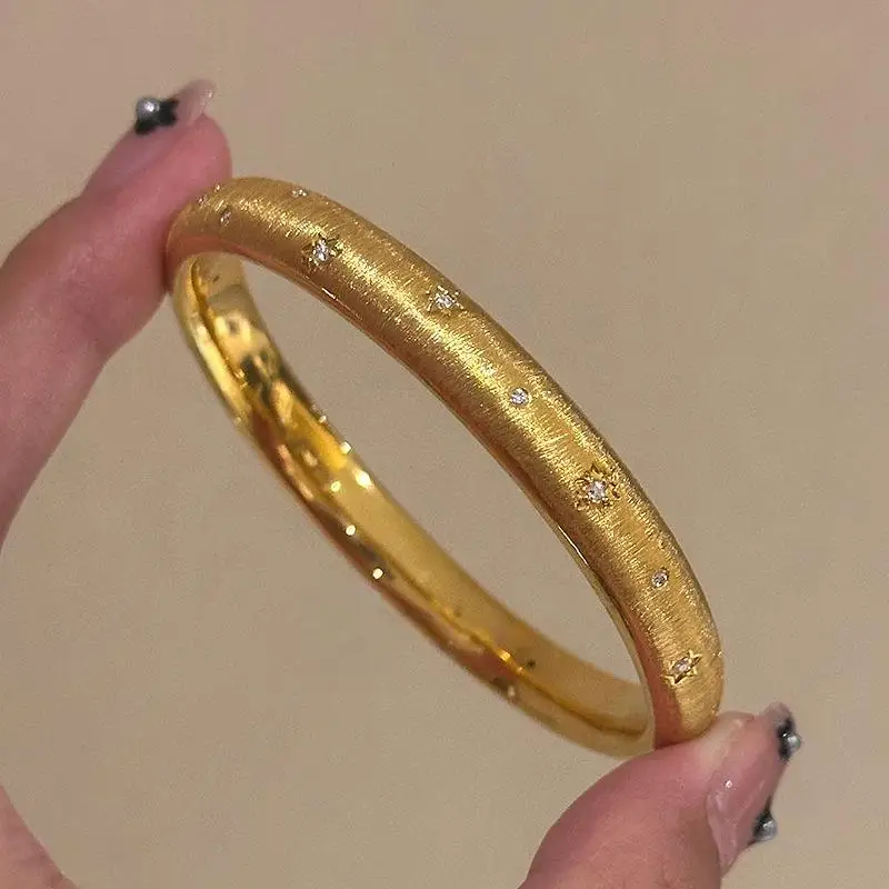 Light Luxury Exquisite inlay diamonds wire drawing bangles Vintage Palace Style Bracelet for women Wedding High Quality Jewelry