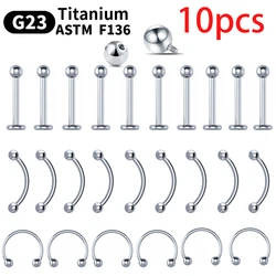 Wholesale 10PCS Eyebrow Piercing Jewelry Labret Lip Stud G23 Titanium Septum Piercing Nose Ring C rod Body Jewelry For Women