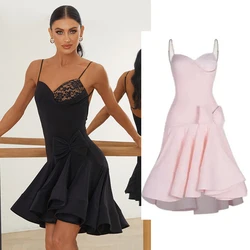 ZYM Latin Dance Performance Dress Women Pink Black Party Evening Dresses Sexy Chacha Samba Latin Dance Competition Wear SL10455