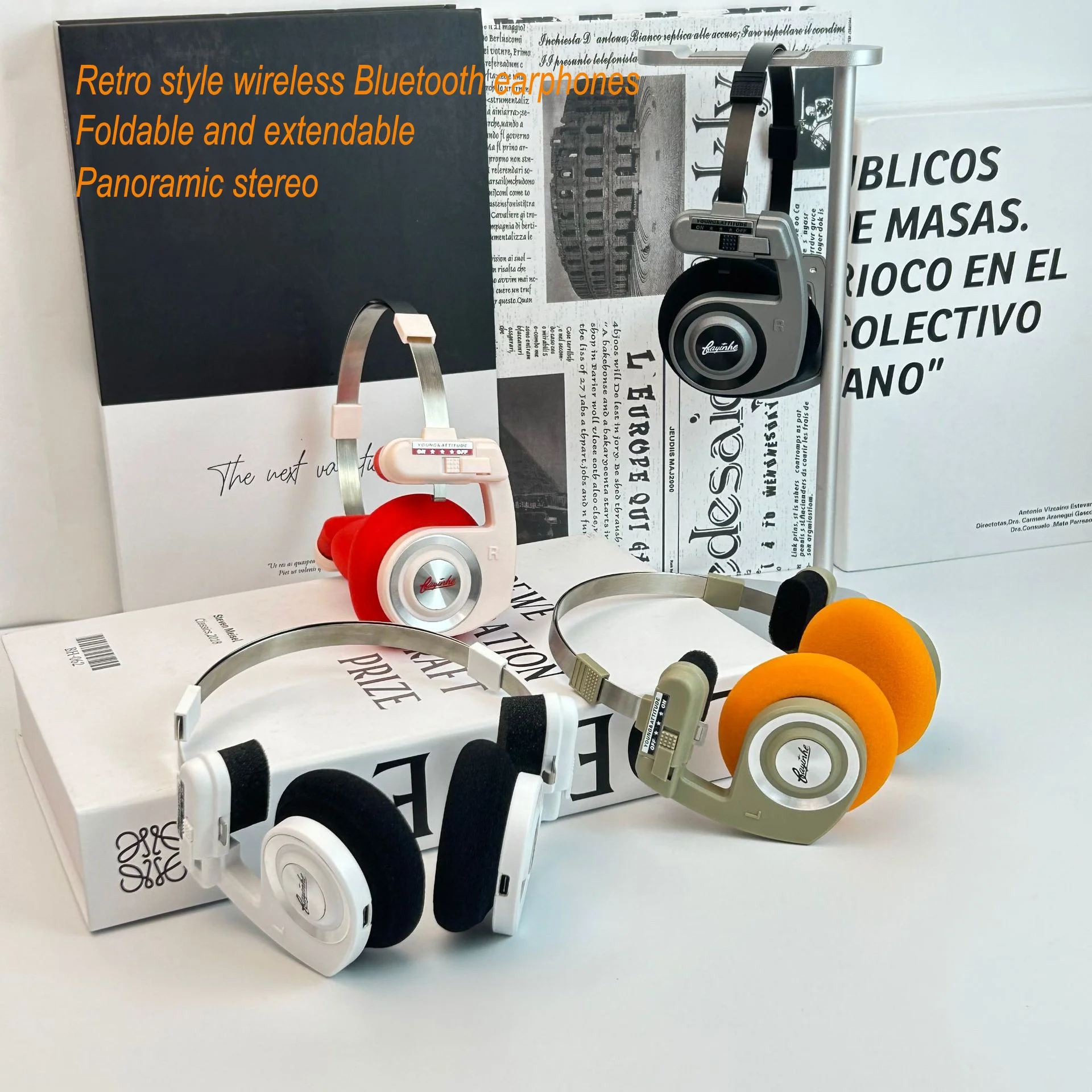 

Foldable Retro Style Bluetooth 5.3 Headphones Panoramic Stereo 36mm Dynamic Coil Unit ENC Noise Reduction Wireless Earphones