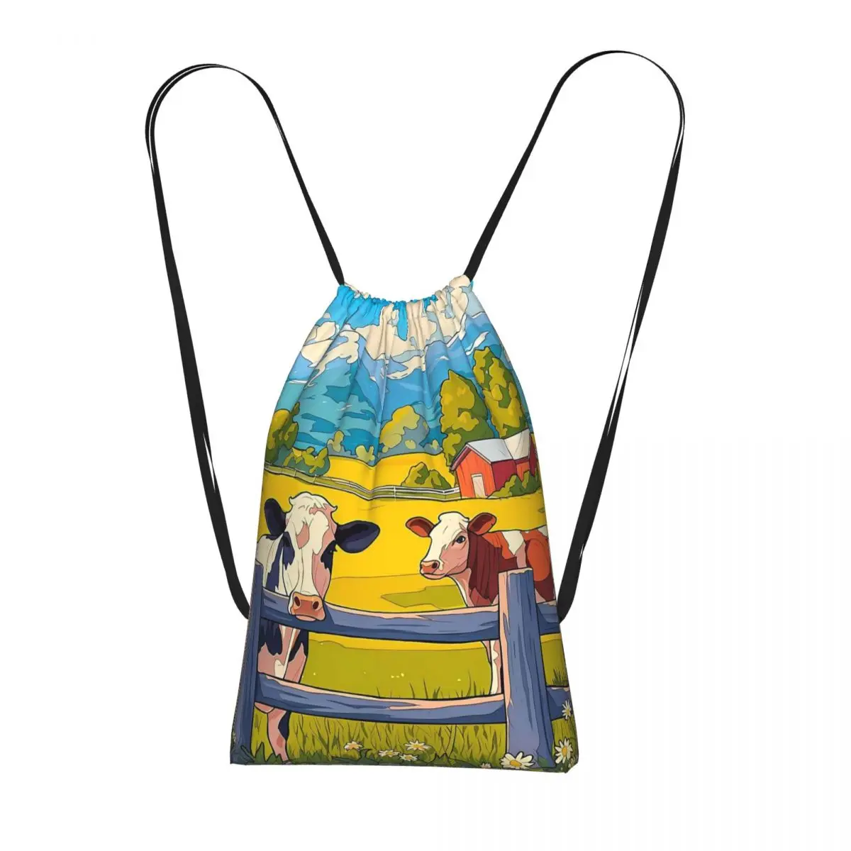 

Cute Cow Fence Flower Pattern Backpacks Fashion Drawstring Bags Sports Bag Book Bags for Travel School