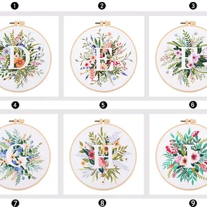 Kit inicial bordado floral para iniciantes e adultos, kit ponto cruz, letra inicial e padrão de flor 6 principais vendas bordadeiras - №6