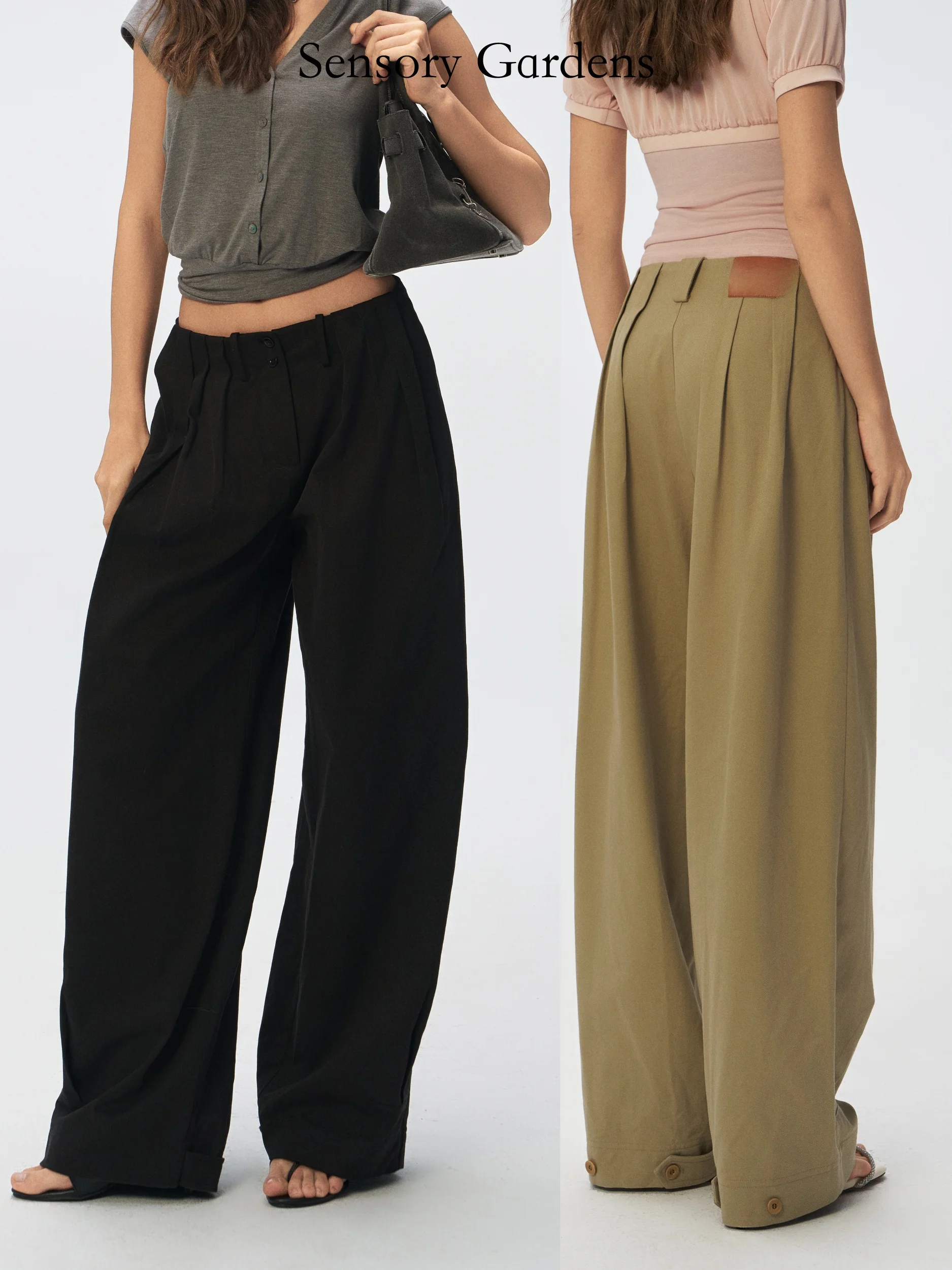 

Брюки Sensory Gardens Classic Balloon Pants с тремя рядами складок, повседневные, свободного кроя, струящиеся, универсальные, женские, из хлопка и лиоцелла