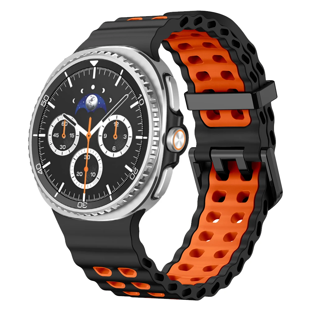 Marine Band For Samsung Galaxy Watch 8 Classic 46mm Sports Two-Tone Silicone Strap For Samsung Watch8 44mm 40mm Bracelet