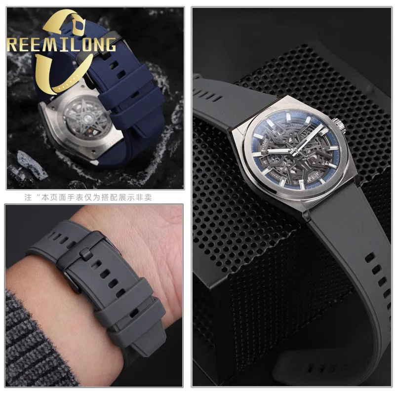 Soft silicone rubber watch strap for Zenith DEFY series 22mm Convex joint black blue red orange gray men's replacement watchband