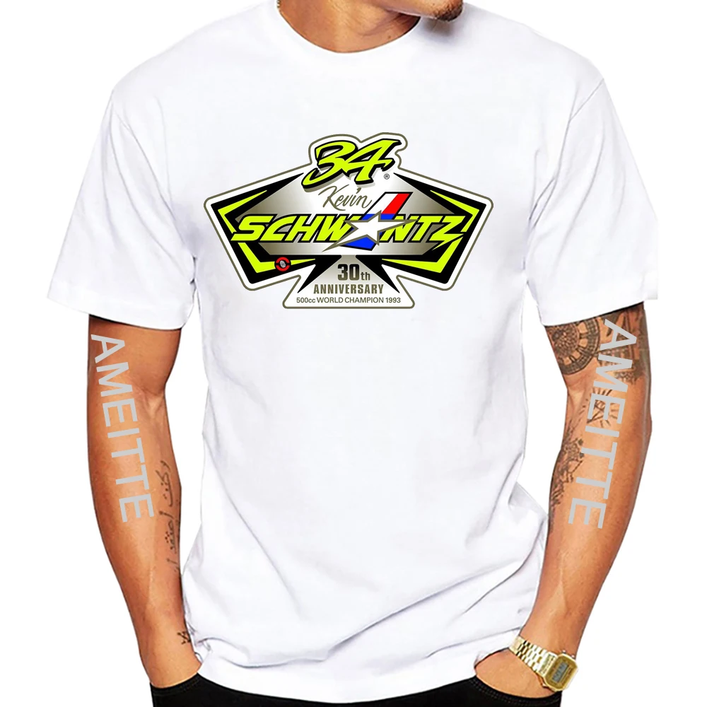 كيفن شوانتز 34 1993 GP تي شيرت جديد الصيف الرجال قصيرة الأكمام الصبي GS مغامرة الرياضة بلايز بيضاء عادية رجل دراجة نارية متسابق تيز #4