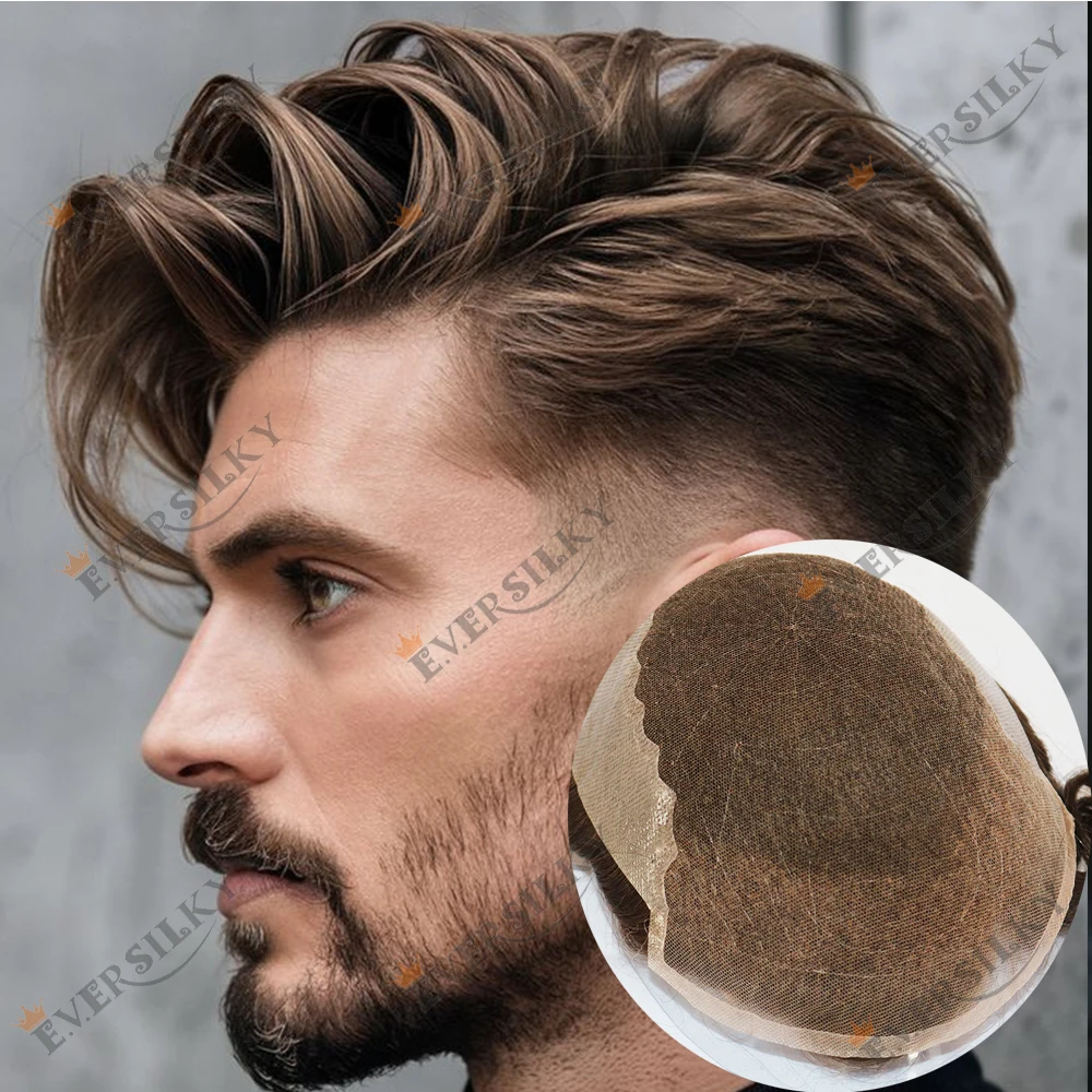 

Прочная кружевная передняя часть Q6 Швейцарское кружево Темно-коричневый блондин # 18, человеческие волосы, серый, черный, 1B20, мужской парик, дышащий, необработанный, отбеленные узлы