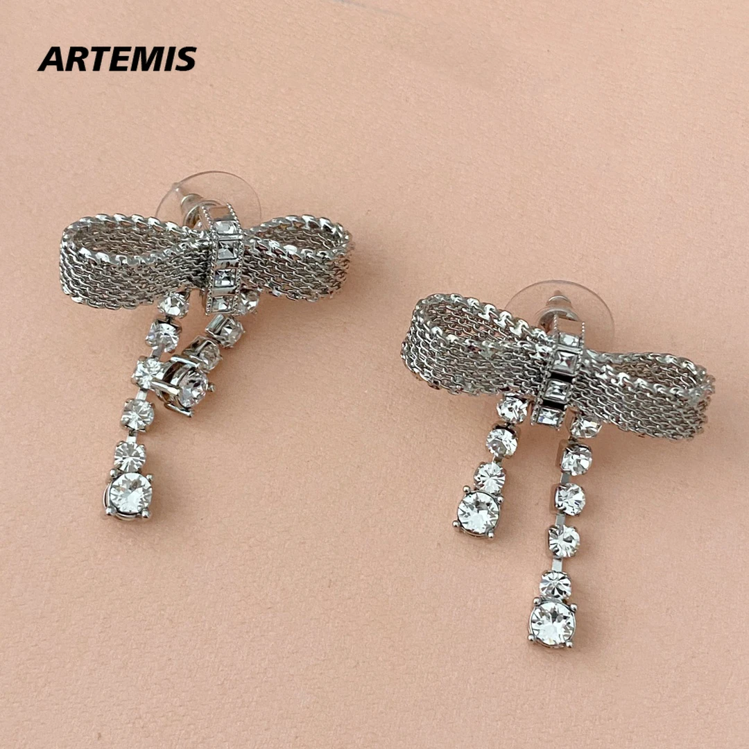 Famous Designer Brand Top Quality Crystal Bow 925 Silver Needle Luxury Earrings Women Jewelry Trend