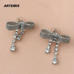 Famous Designer Brand Top Quality Crystal Bow 925 Silver Needle Luxury Earrings Women Jewelry Trend