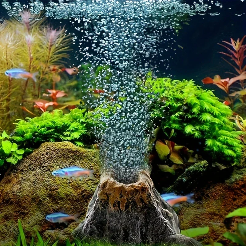 Pierre d'aquarium volcanique pour la décoration, aérateur à bulles pour poissons précieux, moteur volcanique ABS avec pierre d'aération, 1 pièce