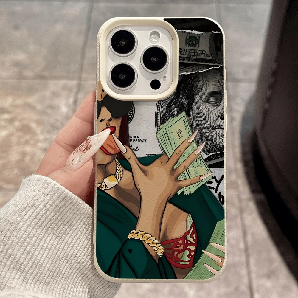 Schöne Frau Dollars Handyhülle für iPhone 17 16 15 14 13 12 11 Pro Max 16 15 14 Plus 17 16 15 Pro 17Air Silikon Matte Hülle – Detail 2