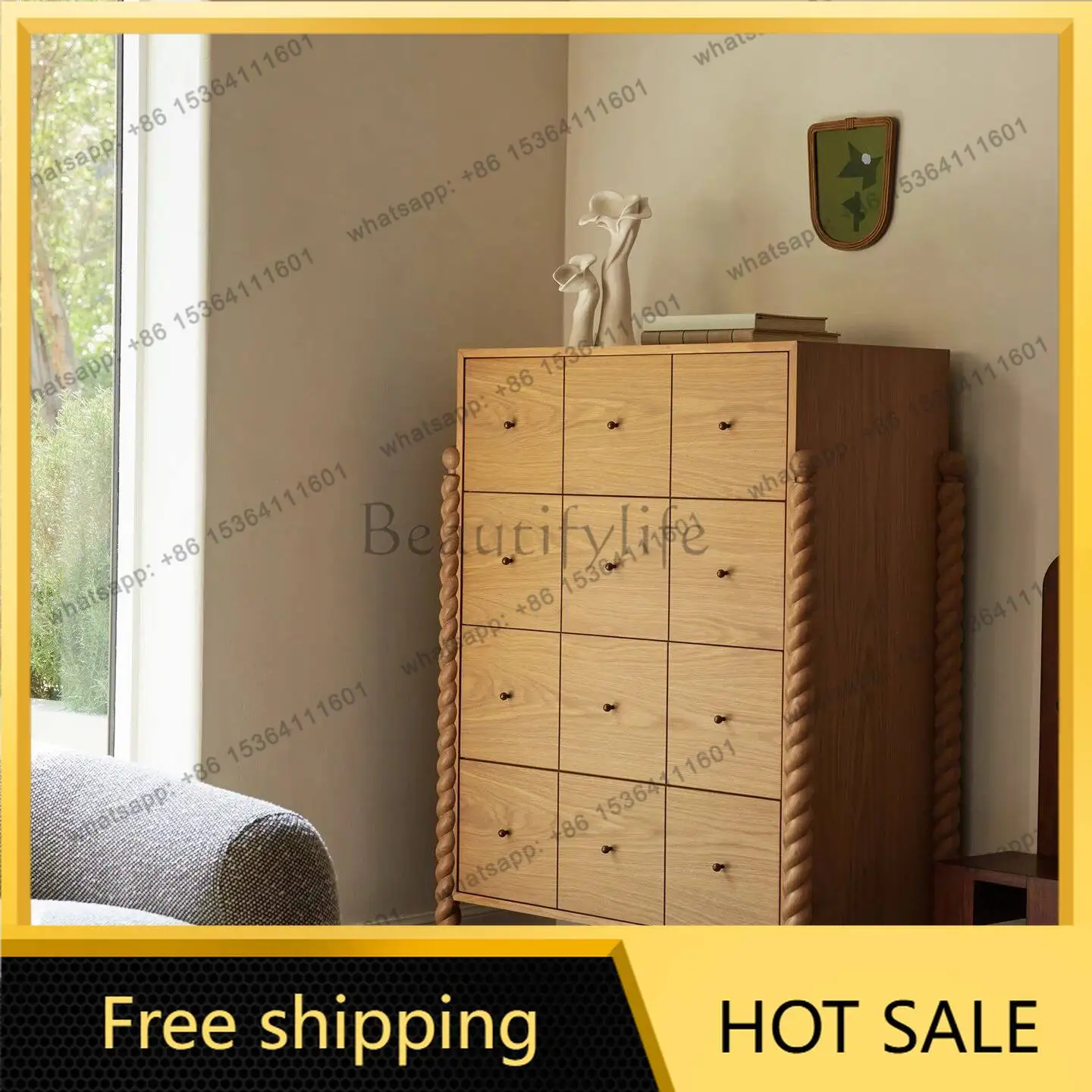XX. French retro solid wood carved chest cabinet in antique entrance locker