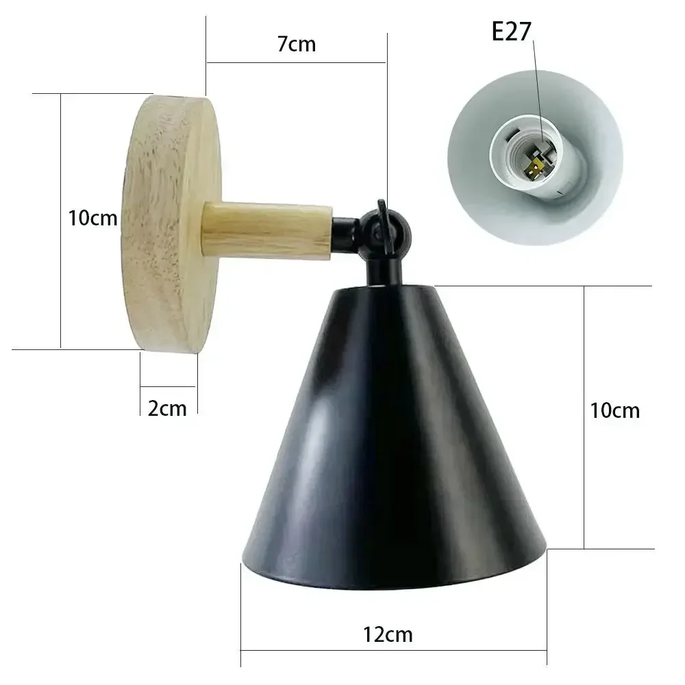 Wall Light 7W Wooden Base with 3Colors Changeable Bulbs Metal Lampshade E27 Bedroom
