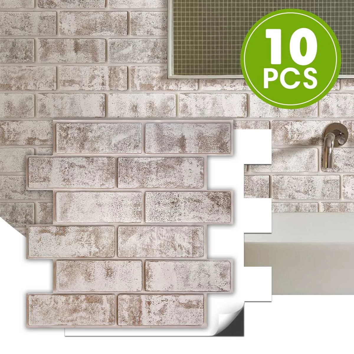 

Commomy 10pcs 3D Peel and Stick Wall Panels, Brick Adhesive Tiles, Backsplash Kitchen Tiles Waterproof, Wall Decor