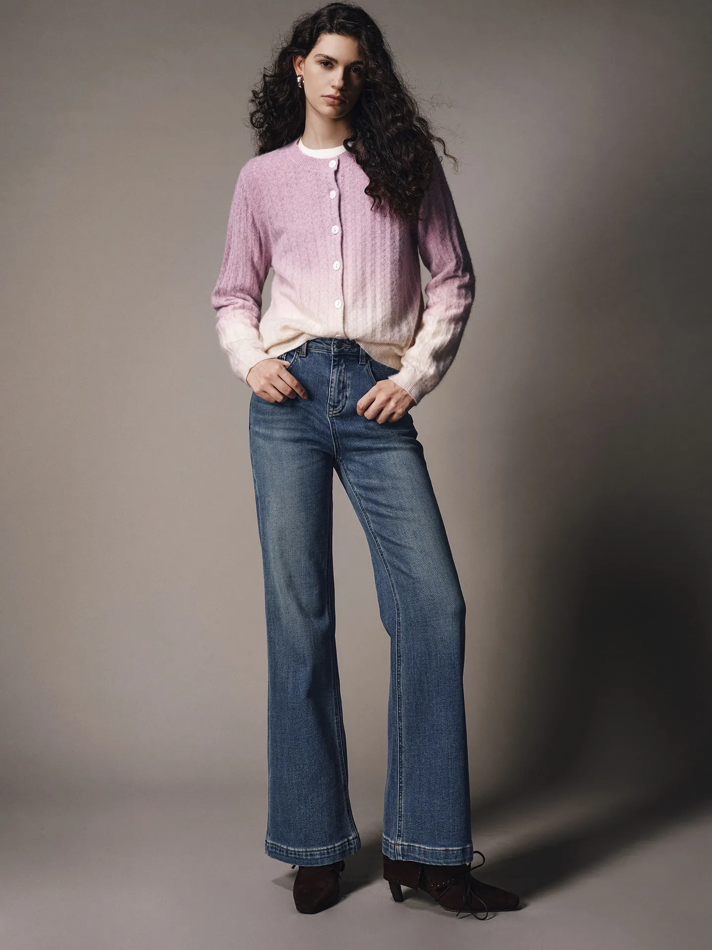 

l Lightweight Camere Cotton Knitted round Ne Open Cardigan Fine Detailing adient Long Sve Women's Knitwear