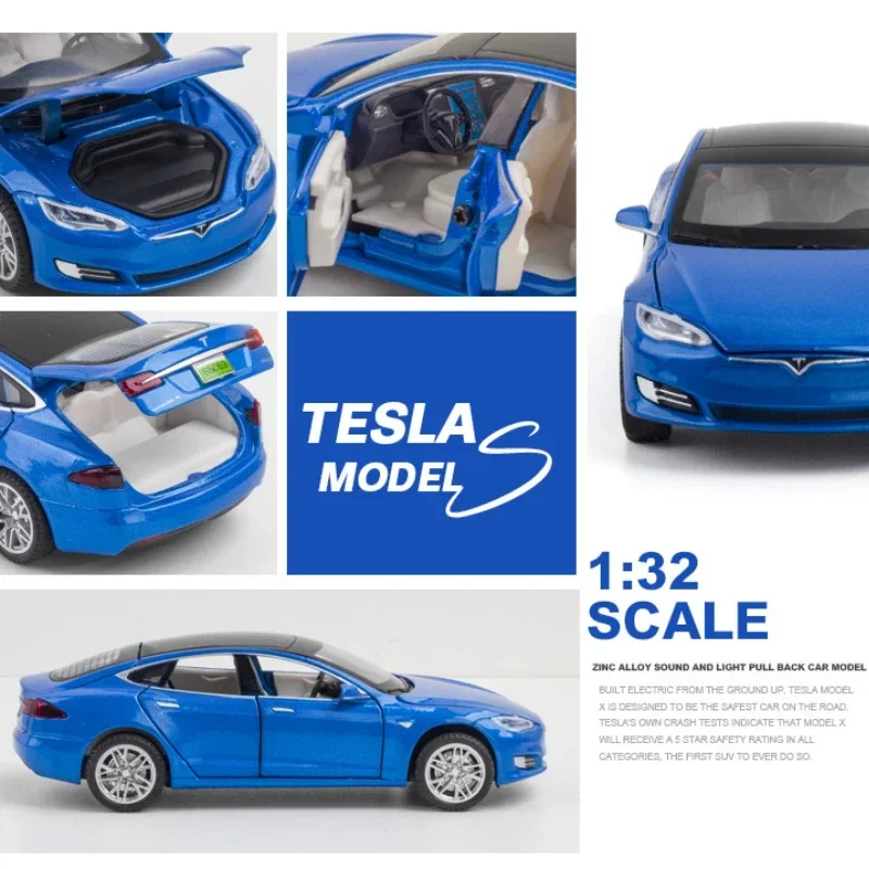 1:32 Tesla MODEL S High Simulation Diecast Metal Alloy Model Car Pull Back Sound Light Car Children Gift Collection A310 Alloy C