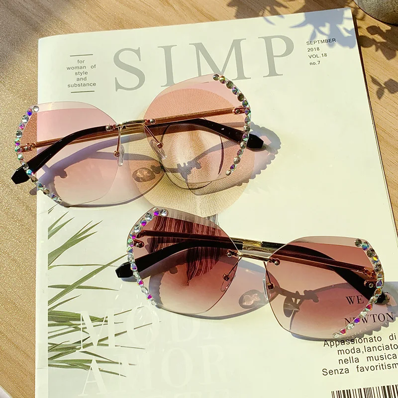

Women's Rimless Diamond-Embellished Sunglasses Crystal-Cut Polarized UV400 UV-Protective Fashion Daily Stylish Sun Glasses