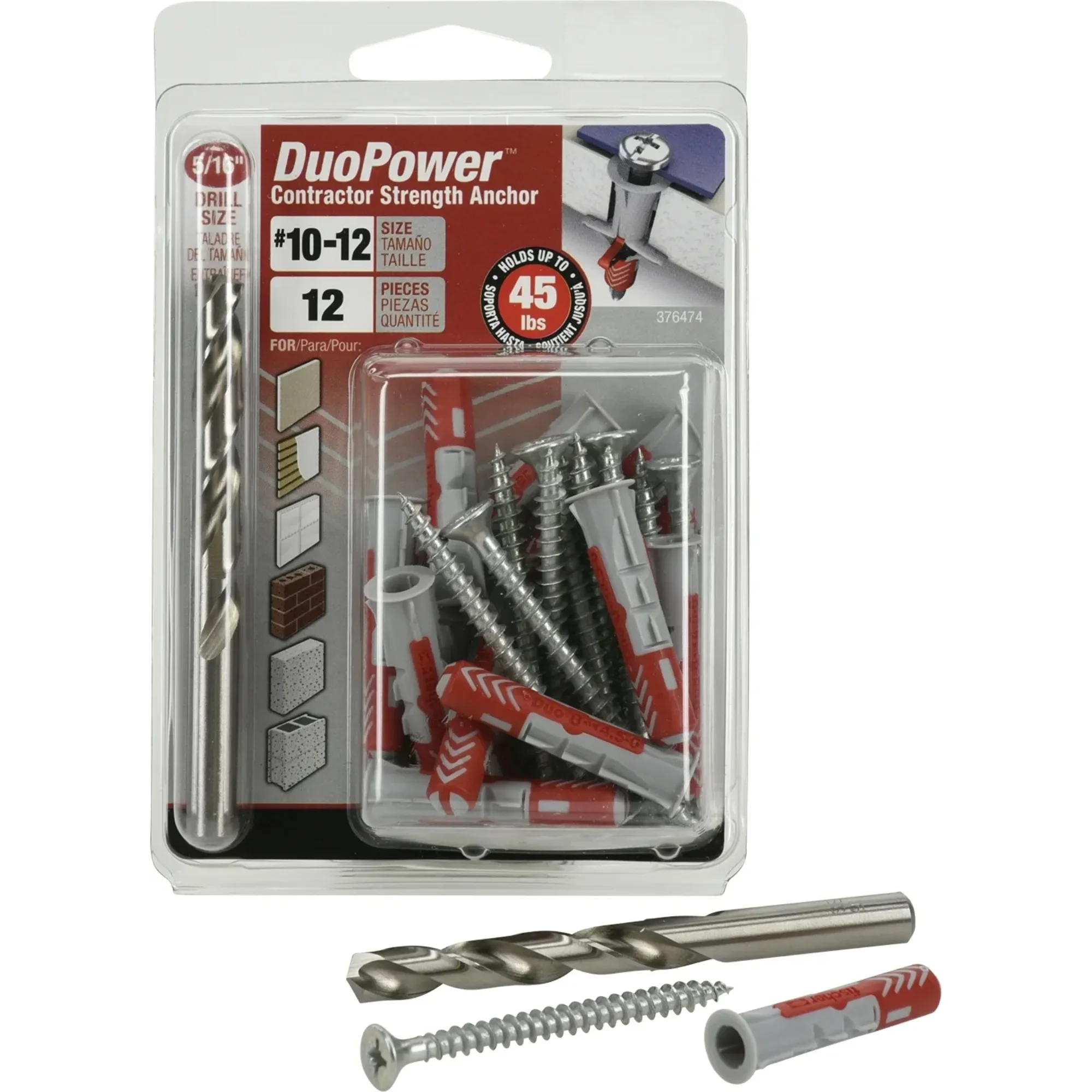 

Duopower Contract Strength Hardware Anchors, #10x1-9/16, 5/16" Drill Size, Nylon, 45 lb., 12 Pack