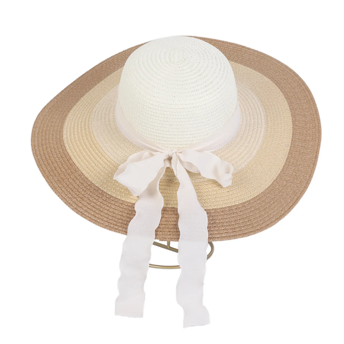 

Original Design Multi-color Striped Wide Brim Sun Straw Hats Women Elegant Travel Vocational Beach Hat Bow Summer Sombrero Cap