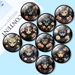Cute Cat with Flowers Clipart 10pcs 12mm/18mm/20mm/25mm Round photo glass cabochon demo flat back Making findings