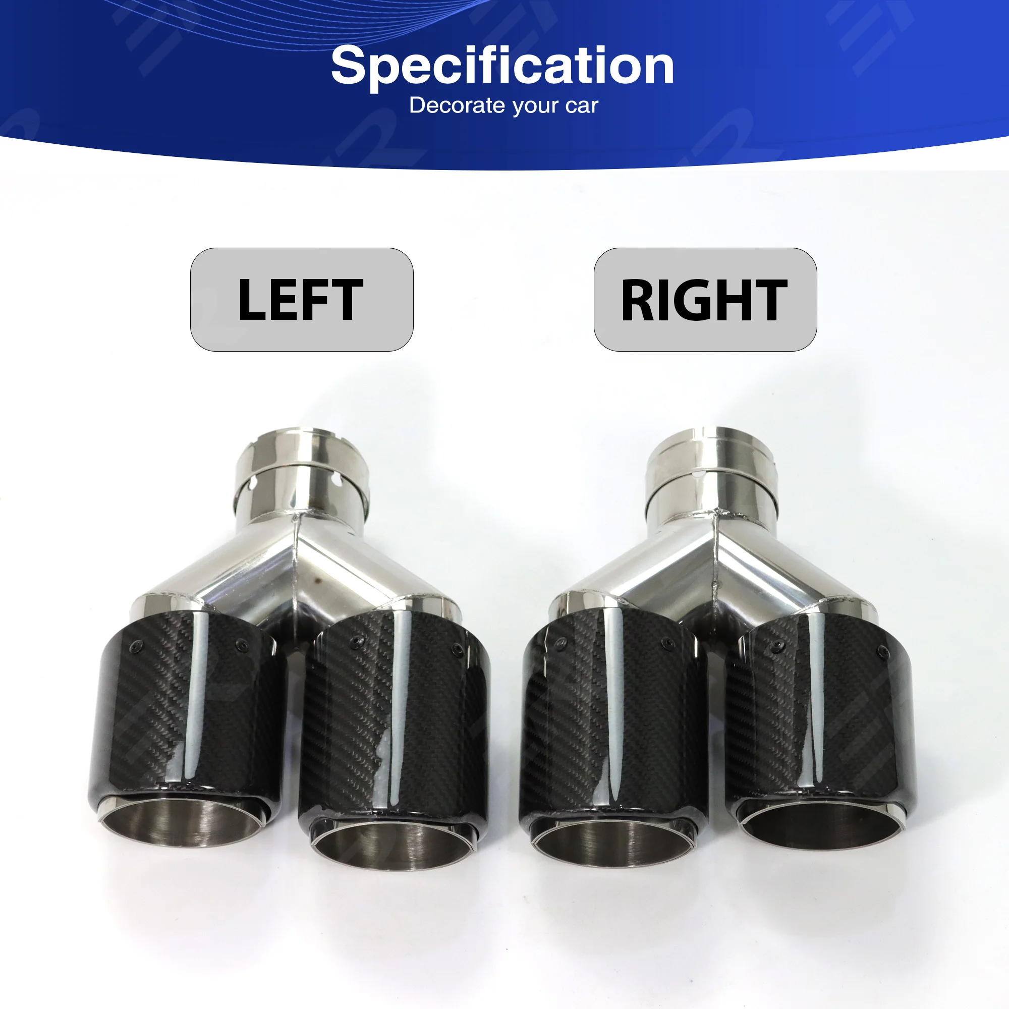 ER Universele Uitlaattips auto-accessoires Echte Glanzende Koolstofvezel Roestvrij Dubbele Uitlaat voor auto-uitlaatpijp Wijzigen