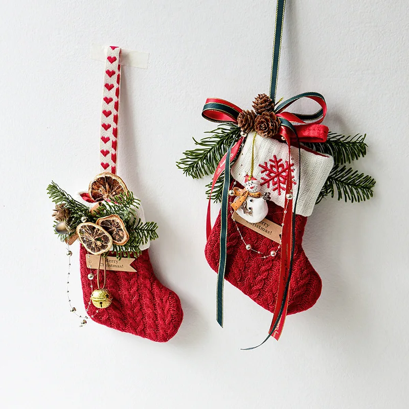 Christmas Decoration Knitted Christmas Socks Xtmas Tree Pendant Wool Socks Ornaments Xmas Gifts Festive Supplies