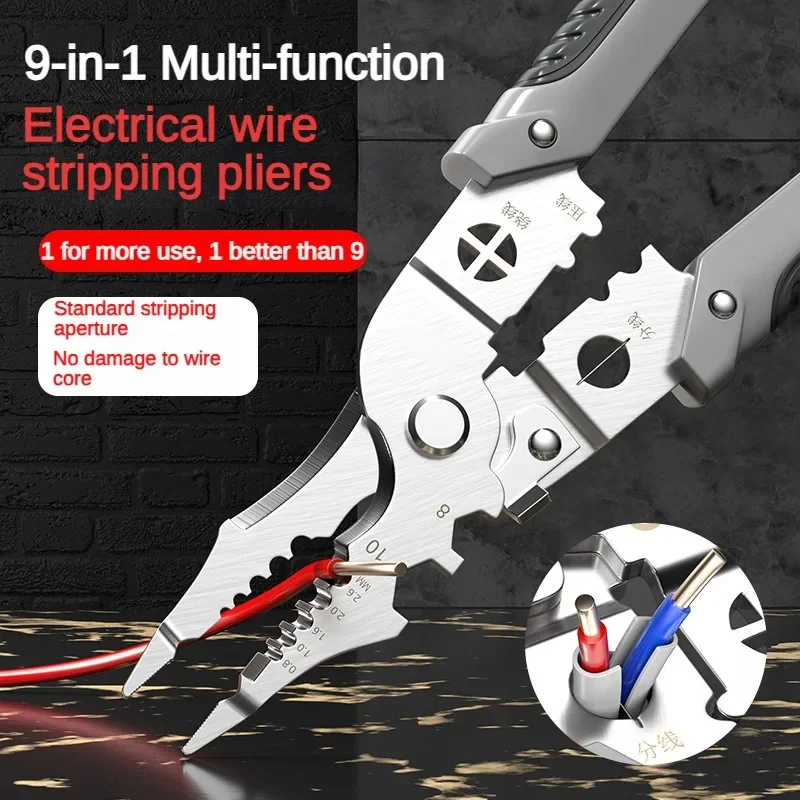 9 in1 Wire Stripping Pliers For Electricians Multifunctional Wire Cutting Pliers Stainless Steel Wire Stripping Pliers Hand Tool