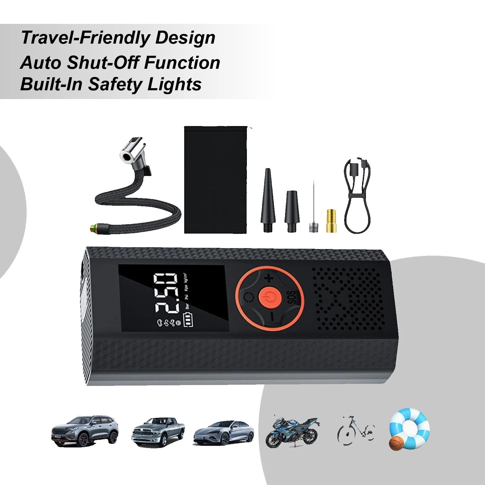Tire Inflator Cordless Auto Shut Off With Lights Tire Inflator Portable Air Compressor For Motorcycle Bike Vehicle Electric