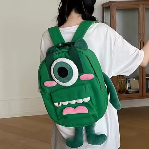 Anime Michael Wazowski Backpack Cartoon Mike Shoulder Bag Portable Large Capacity Student Computer Bag Funny Canvas Travelbag