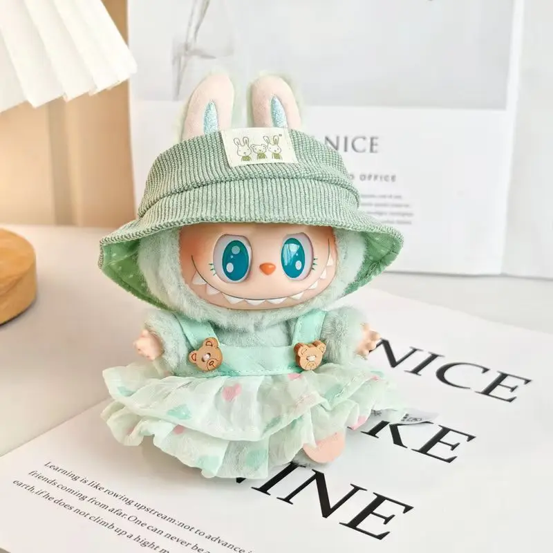 

Only Clothes And Hats Suitable For 17cm Mini Doll Pendant Clothes Vinyl Plush Baby Clothes Suspender Dresses Hat Accessories
