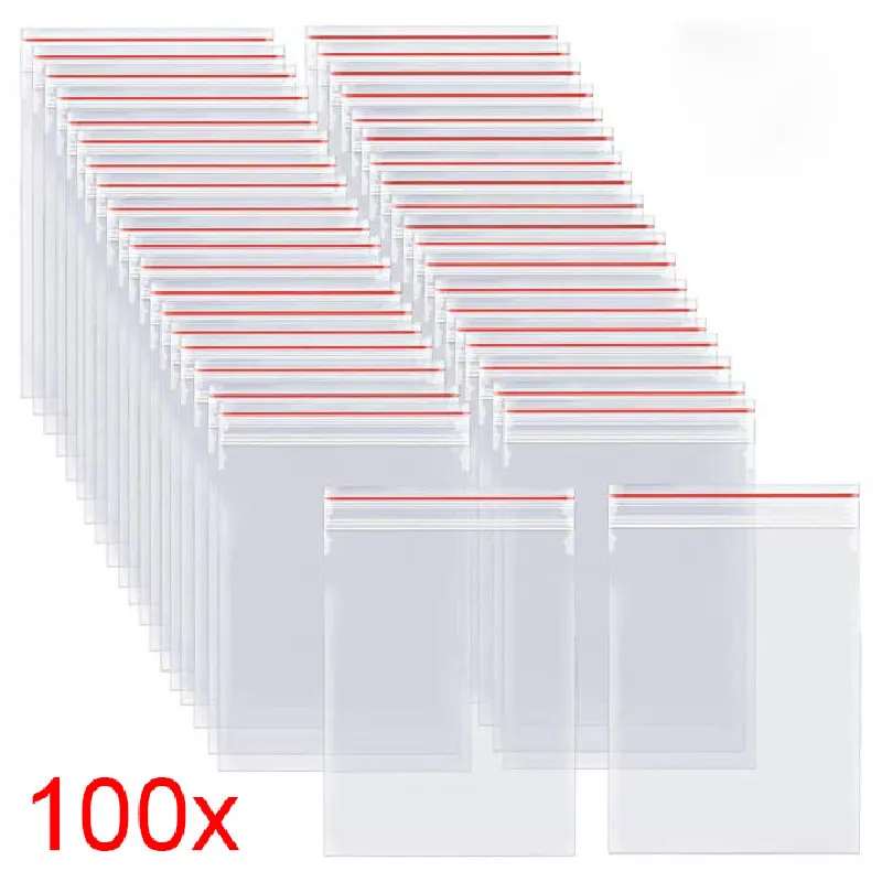 100pcs Resealable Organizer Bags Self Seal Clear Plastic Bag Food Storage Package Reclosable Vacuum Fresh Bag Kitchen Organizer