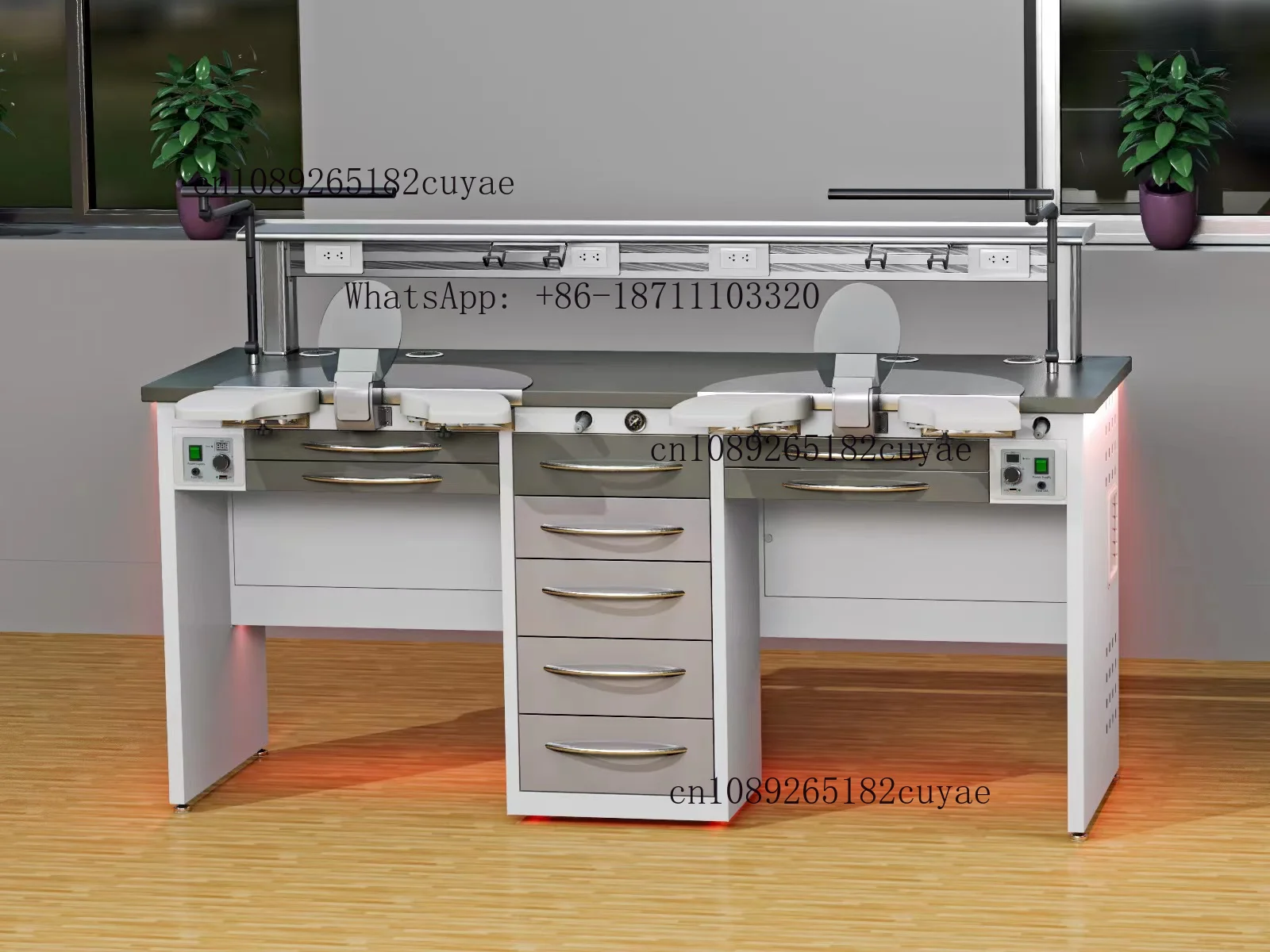 

Durable Dental Lab Table Mobile Dental Lab Workstation for School Use Two Person Working Metal Construction Modern Design