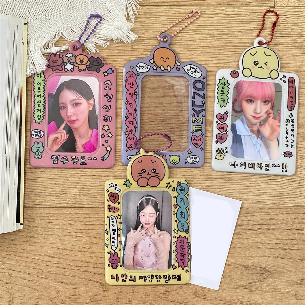 Korean Cartoon Photocard Holder Idol Photo Display Photo Pocket 3 Inch Photo Frame Keychain Protector Card Holder Photo Sleeves