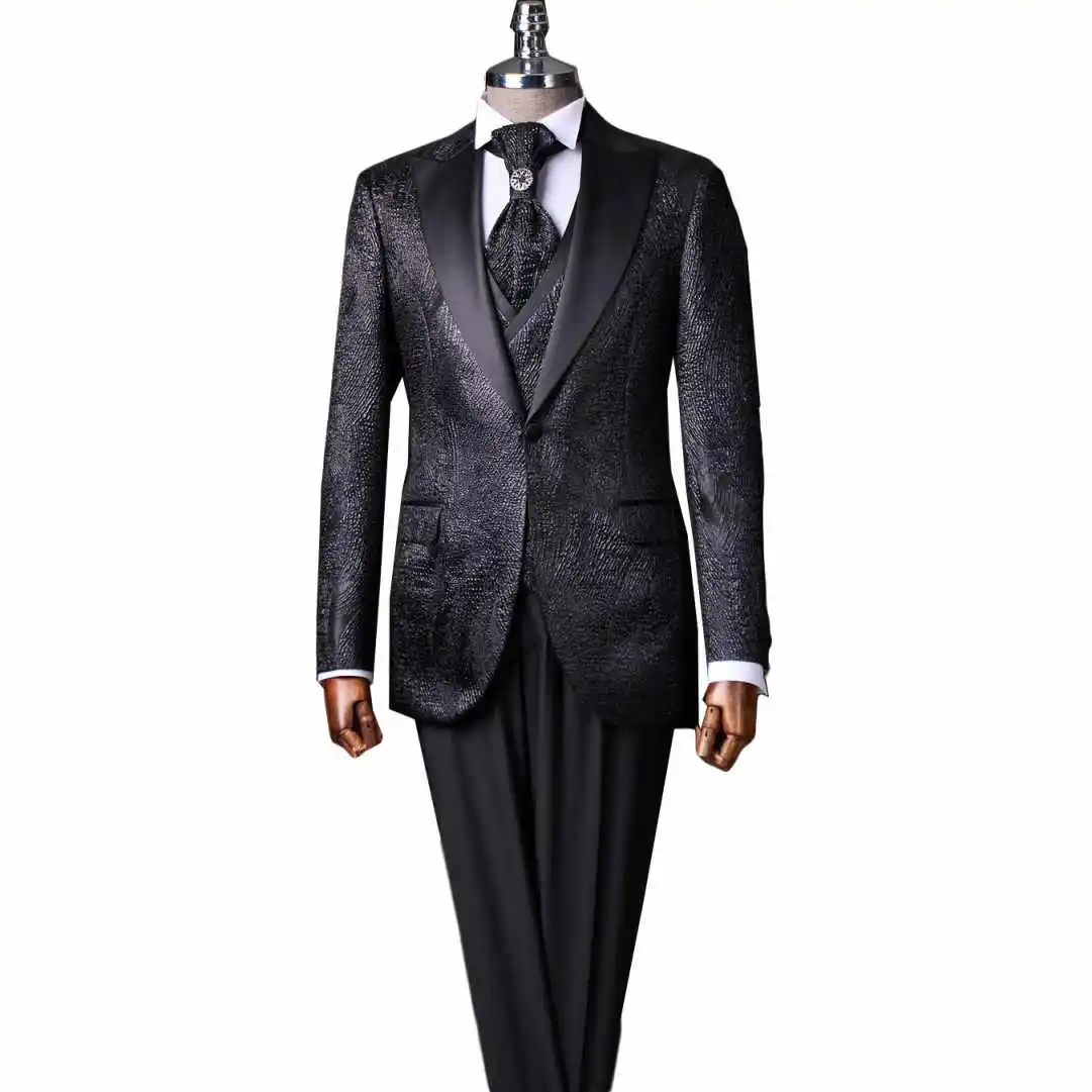 Nuovi abiti da uomo su misura 2 pezzi blazer jacquard pantaloni con visiera risvolto monopetto matrimonio formale taglie forti personalizzato